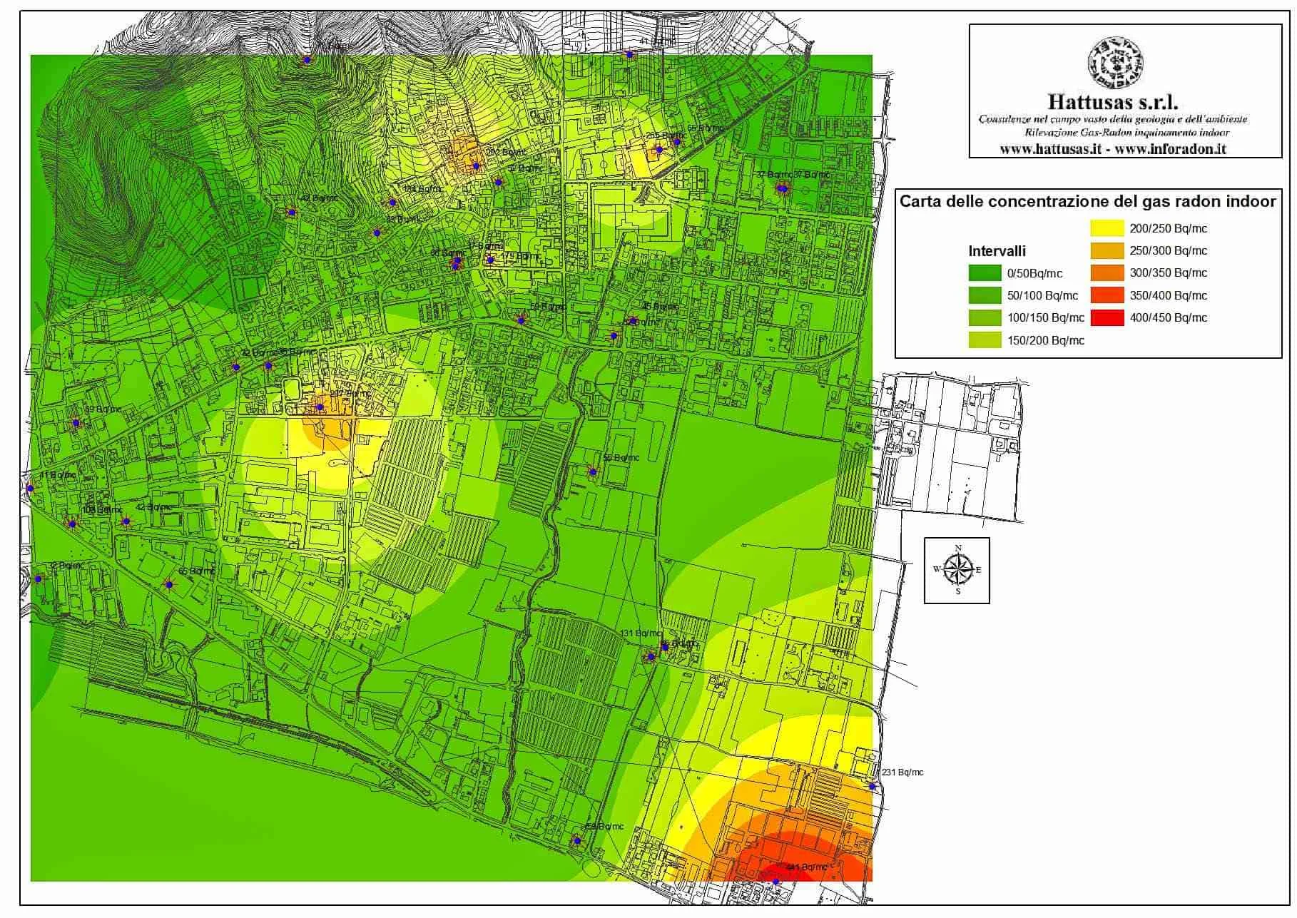 Carta concentrazione gas radon indoor San Paolo d'Argon