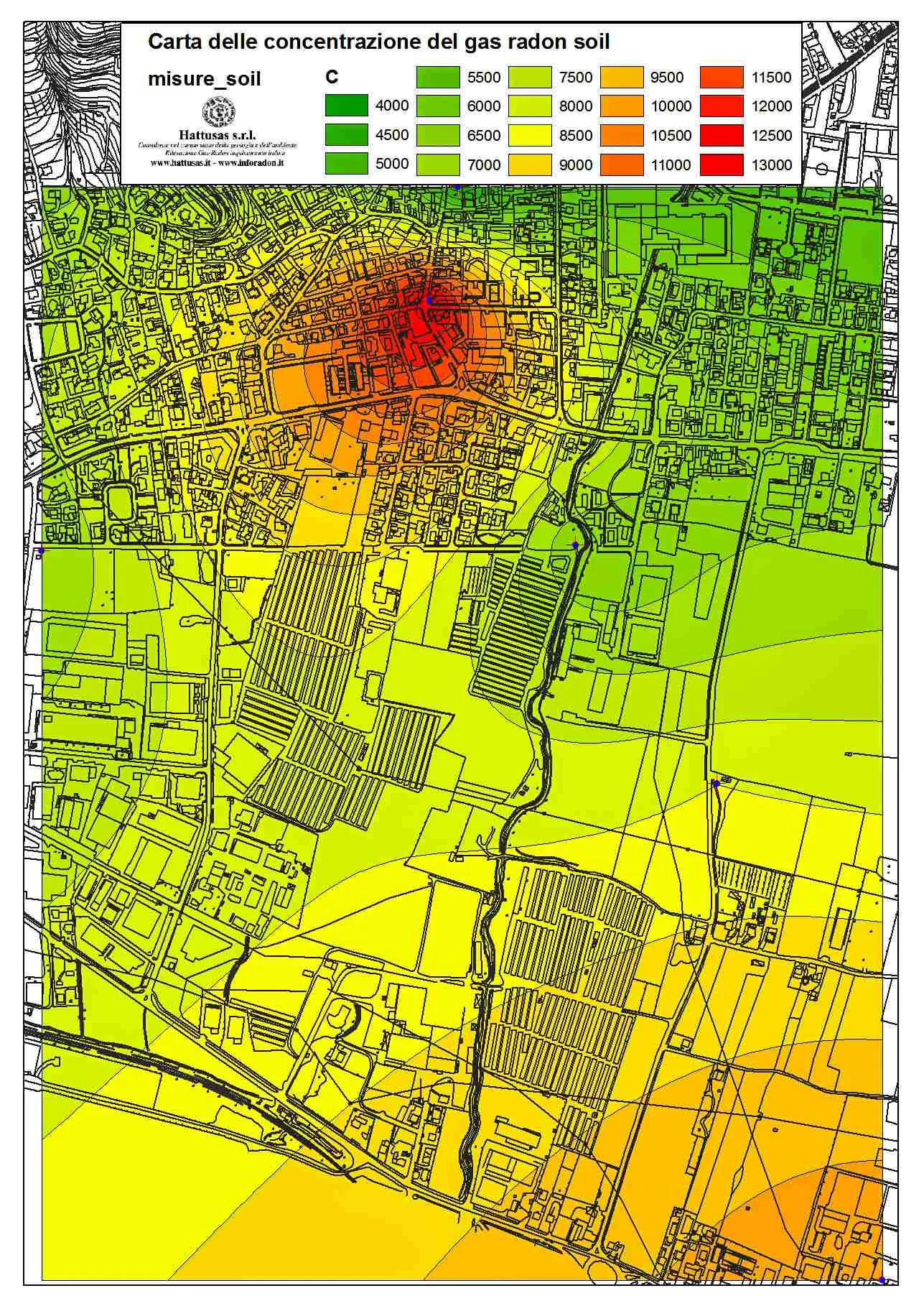 Carta concentrazione gas radon nel terreno