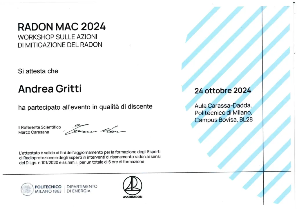 Student Certificate RADON MAC 2024 - Polytechnic University of Milan
