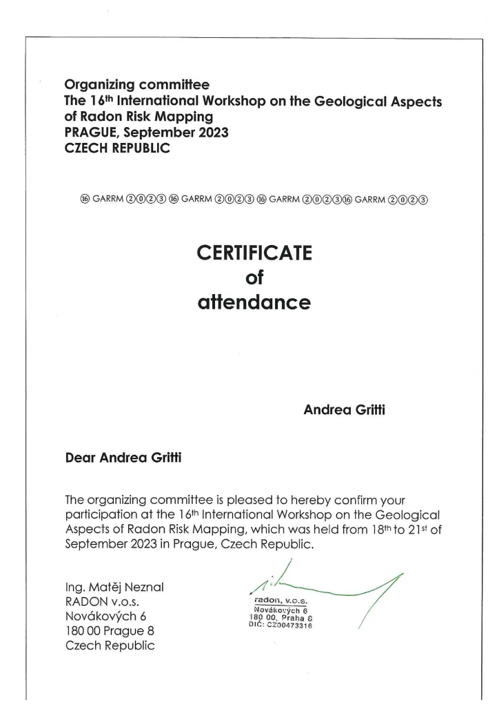 Certificate of Attendance - GARRM 2023 Prague