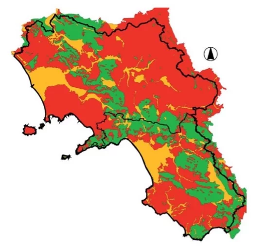 Mappa Aree Prioritarie Radon Campania – Zone vulcaniche Vesuvio e Campi Flegrei