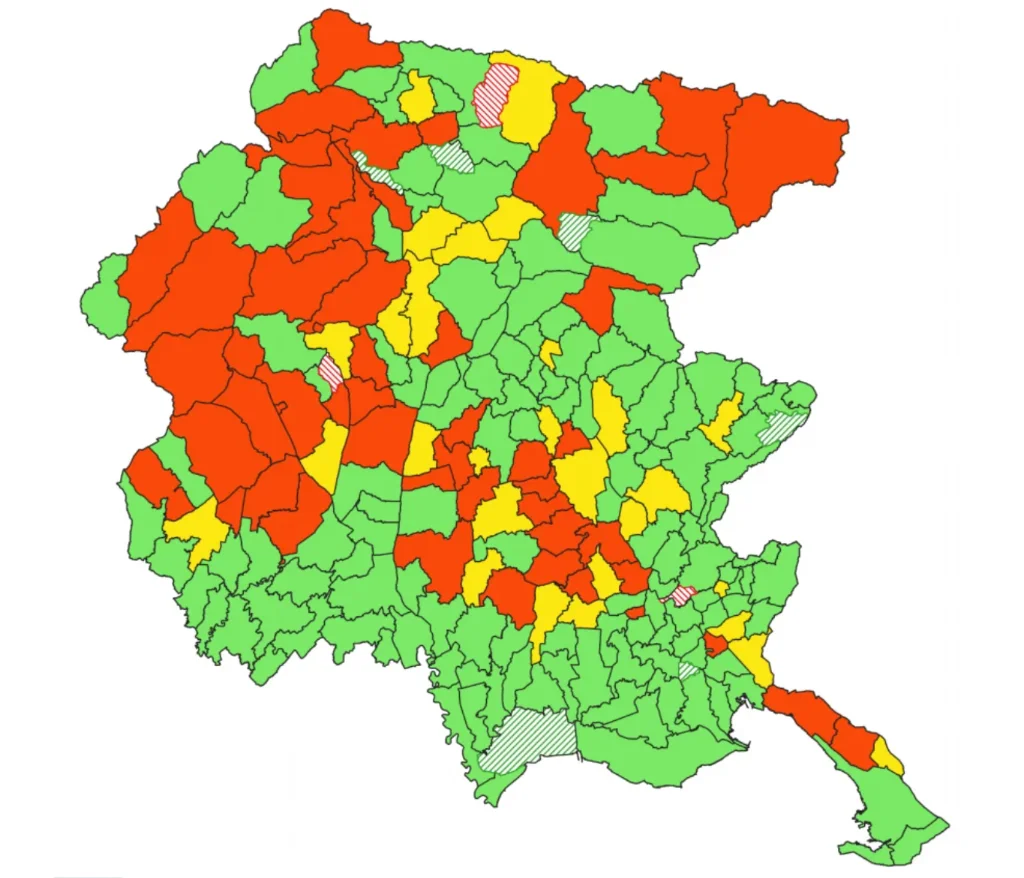 Mappa Aree Prioritarie Radon Friuli Venezia Giulia – 215 Comuni classificati