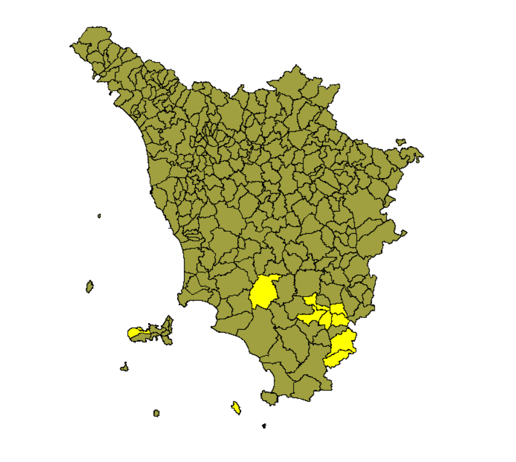 Mappa Aree Prioritarie Radon Toscana – 11 Comuni tra Monte Amiata e Isola d'Elba