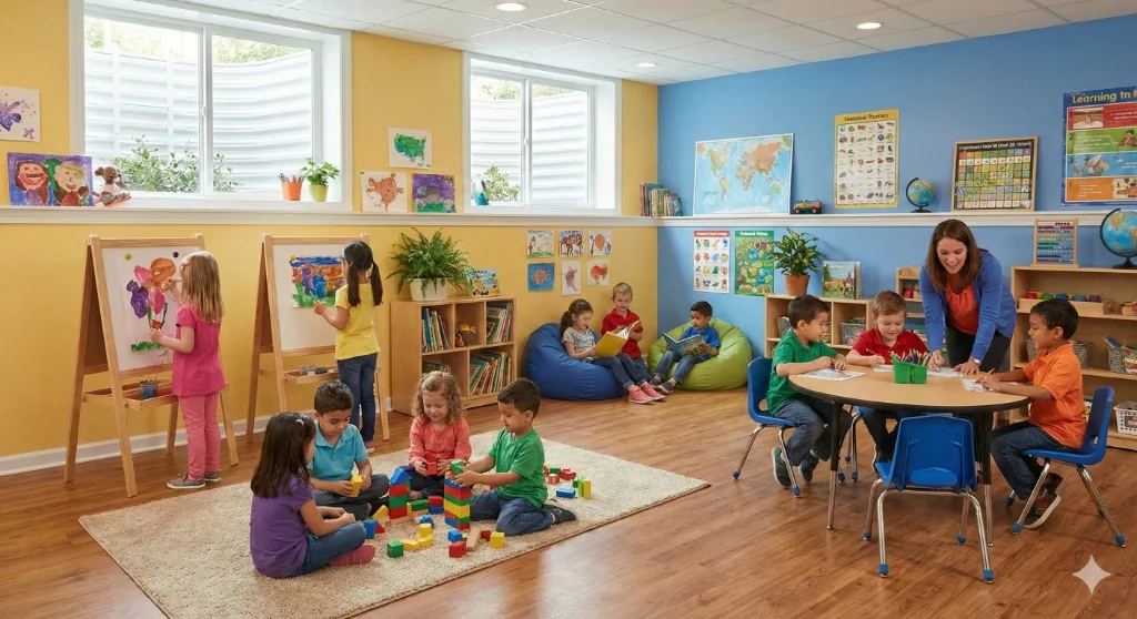 Bambini in aula scolastica - Protezione dal gas radon nelle scuole