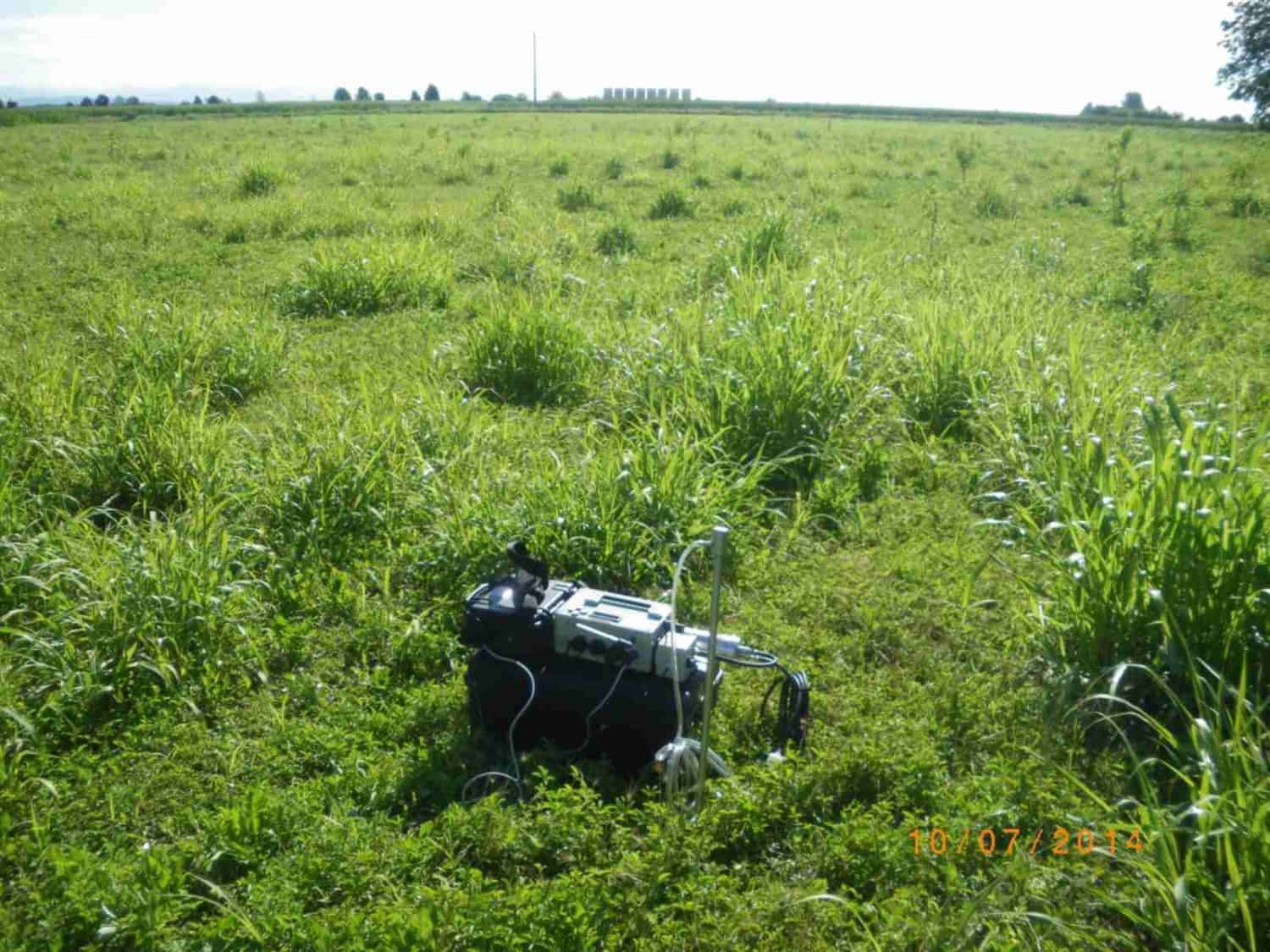 Soil gas radon instrumentation positioned on ground